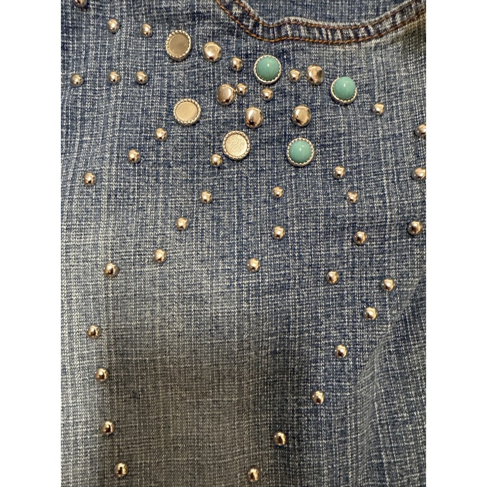 VTG Y2k Med Wash Straight Jeans Womens Studded McBling Denim Rodeo 13/14 Petite - Picture 5 of 10